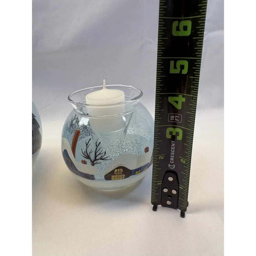 HomeTrends Set of 3 Glass Snow House Ice Holiday Votive Holders Winter with box